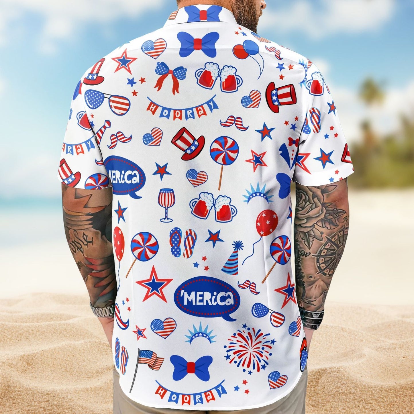 Custom Face Funny Happy 4th of July – Personalized Photo Hawaiian Shirt