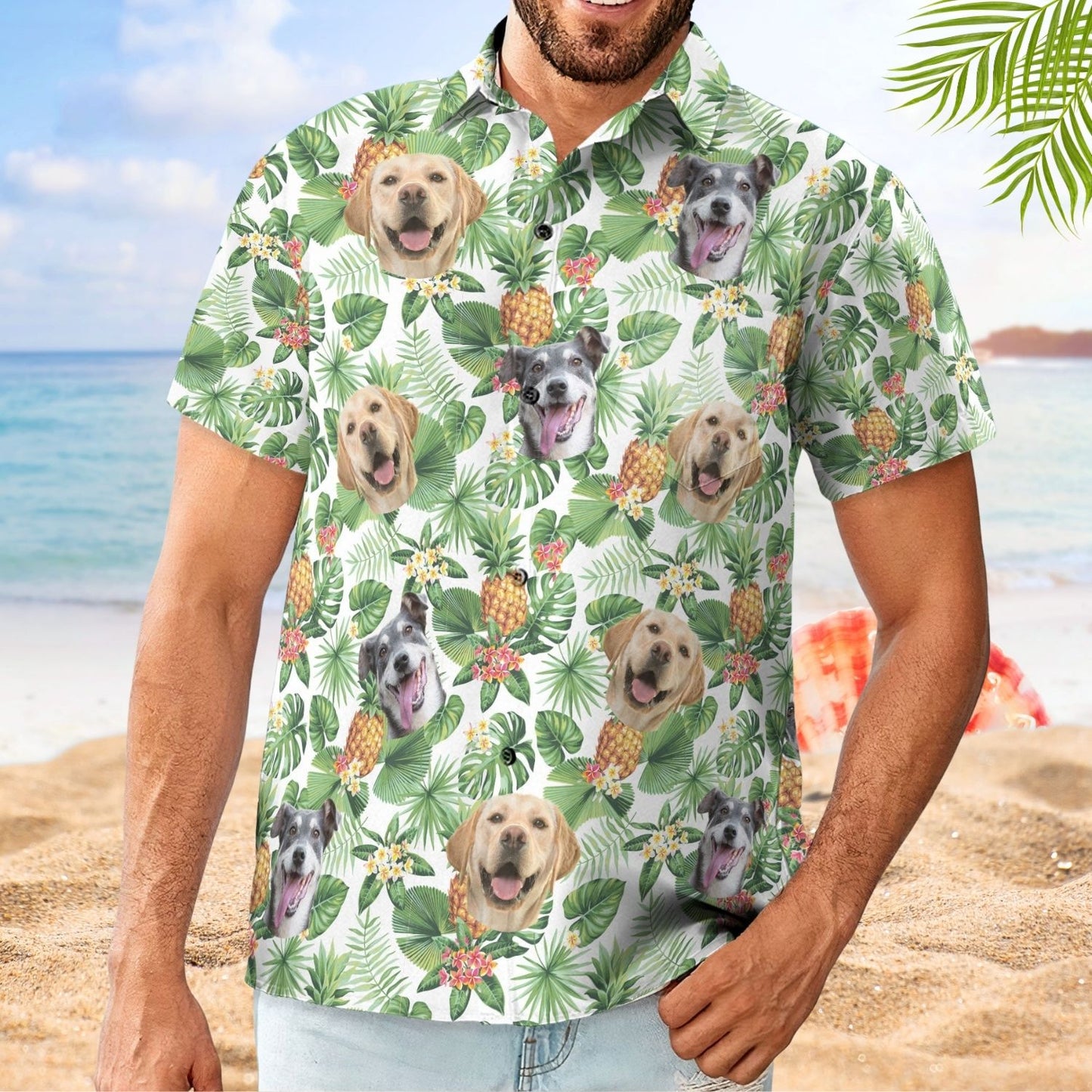 Tropical Aloha Shirt with Custom Pet Face – Personalized Photo Hawaiian Shirt