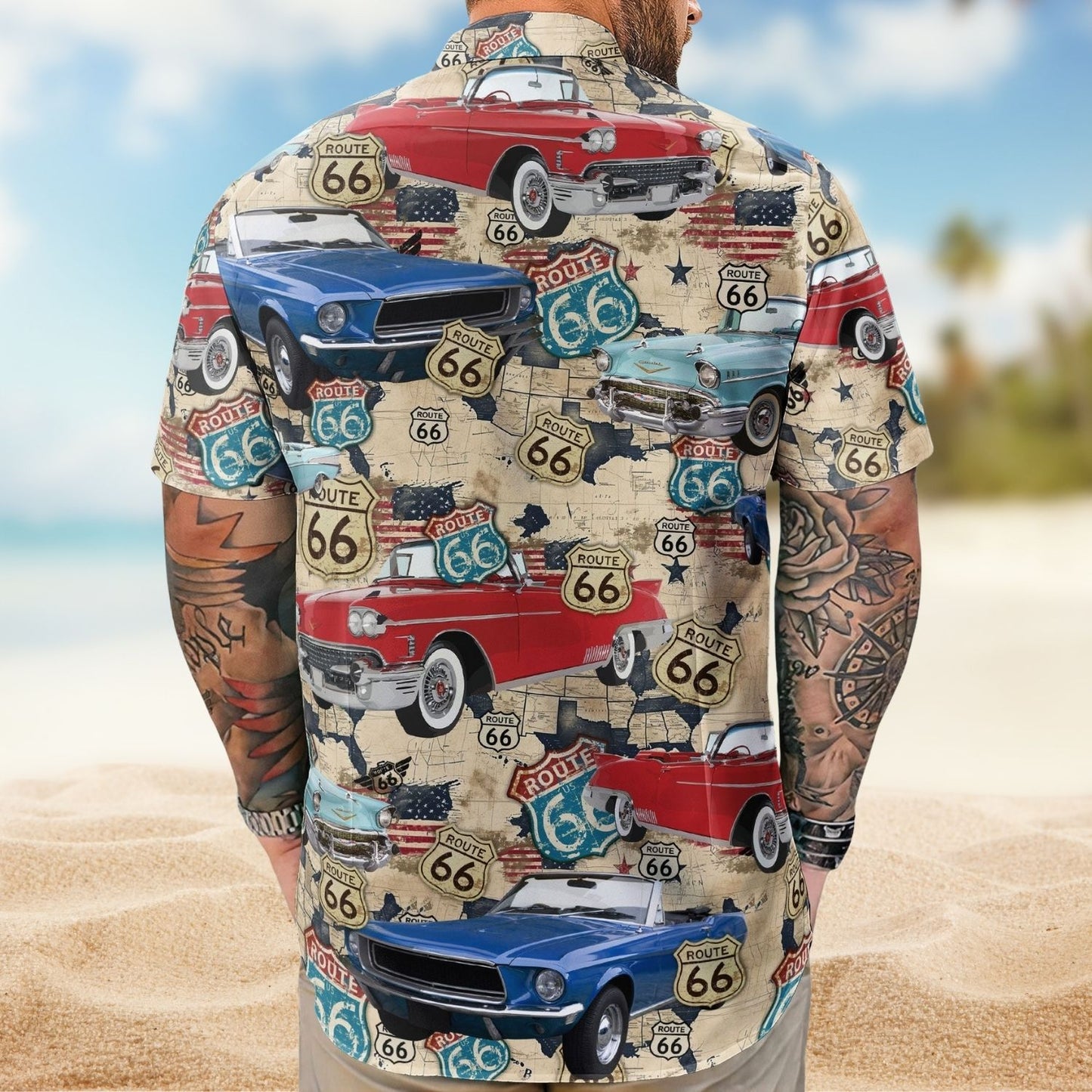Vintage Muscle Car Aloha Shirt for Men with Custom Photo – Husband Gift Hawaiian Shirt