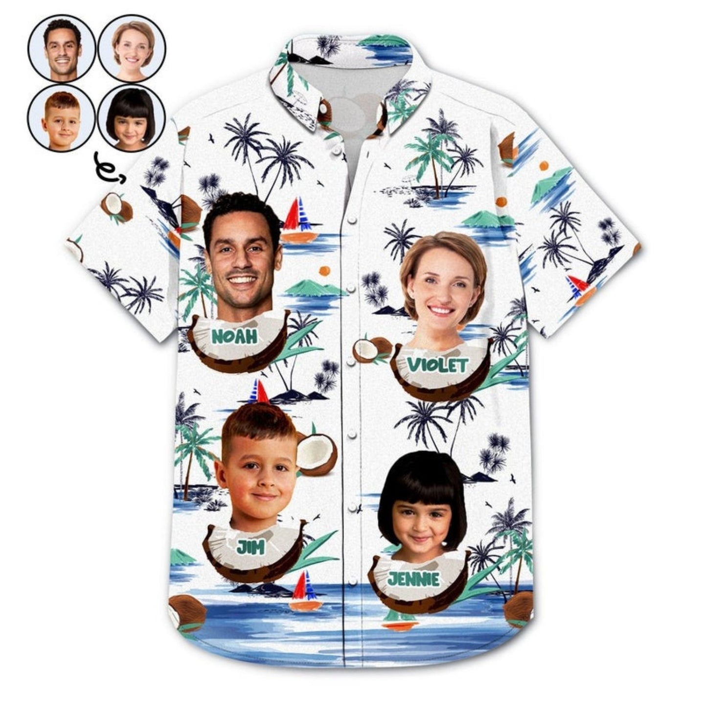 Tropical Beach Style Custom Photo Funny Family Face Vacation - Birthday, Loving Gift For Husband, Wife, Couples, Dad, Mom - Personalized Custom Hawaiian Shirt