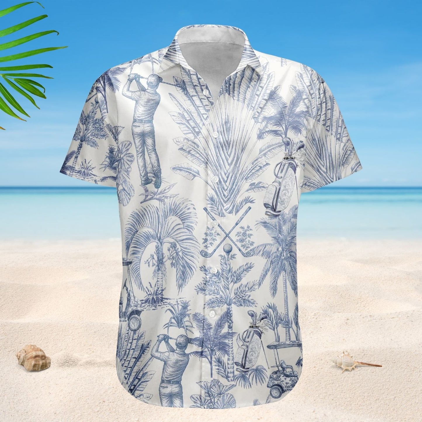 Golf Lover Toile De Jouy - Personalized Vintage French Style Hawaiian Shirt