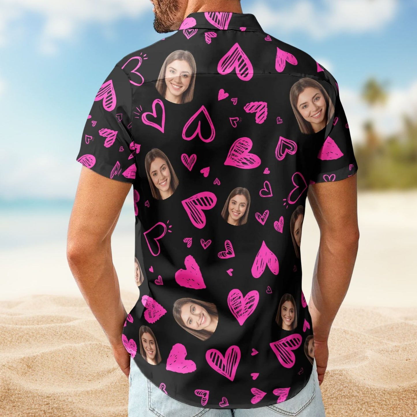 Funny Heart Custom Face Valentine’s Day Gift – Custom Photo Hawaiian Shirts