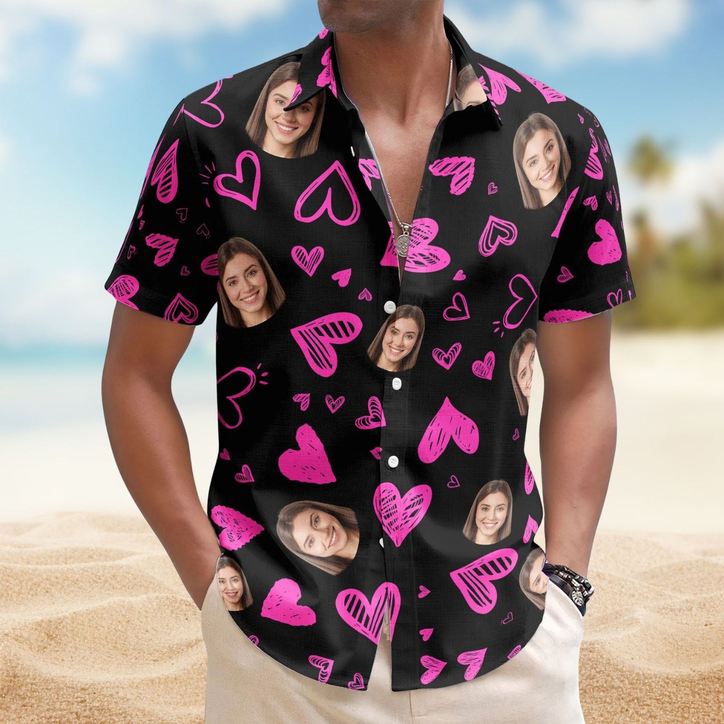 Funny Heart Custom Face Valentine’s Day Gift – Custom Photo Hawaiian Shirts