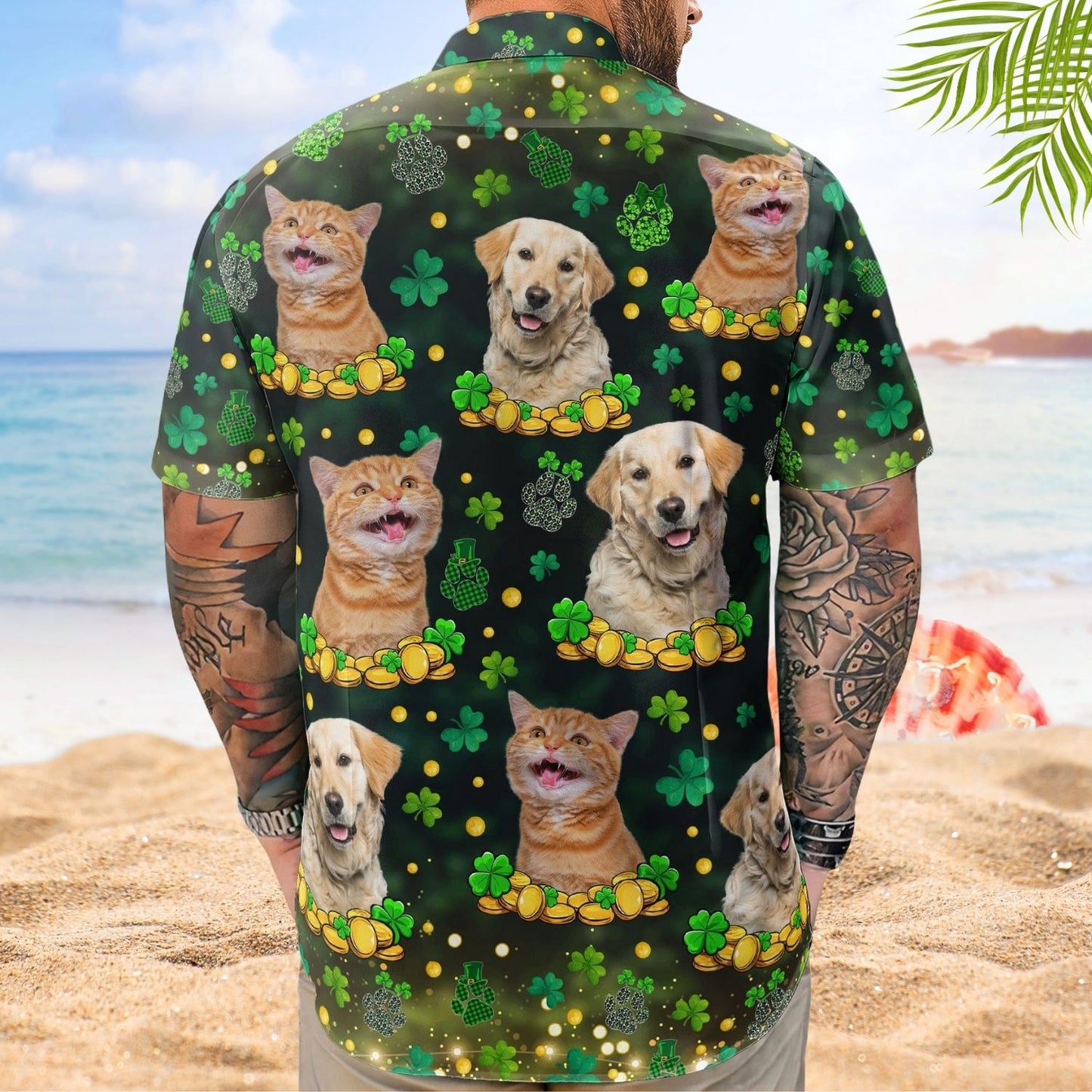 Custom Pet Face Hawaiian Shirt - St. Patrick's Day Shamrock Paws Funny Photo Gift