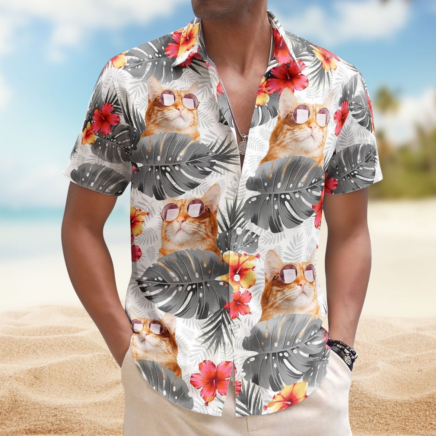 Tropical Aloha Shirt with Custom Face – Funny Photo Pet Lovers Gift Custom Hawaiian Shirts