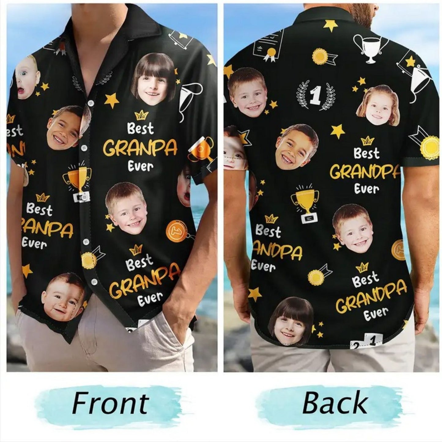 Custom Photo Best Papa Ever Trophy Dad - Personalized Hawaiian Shirt Gift for Father