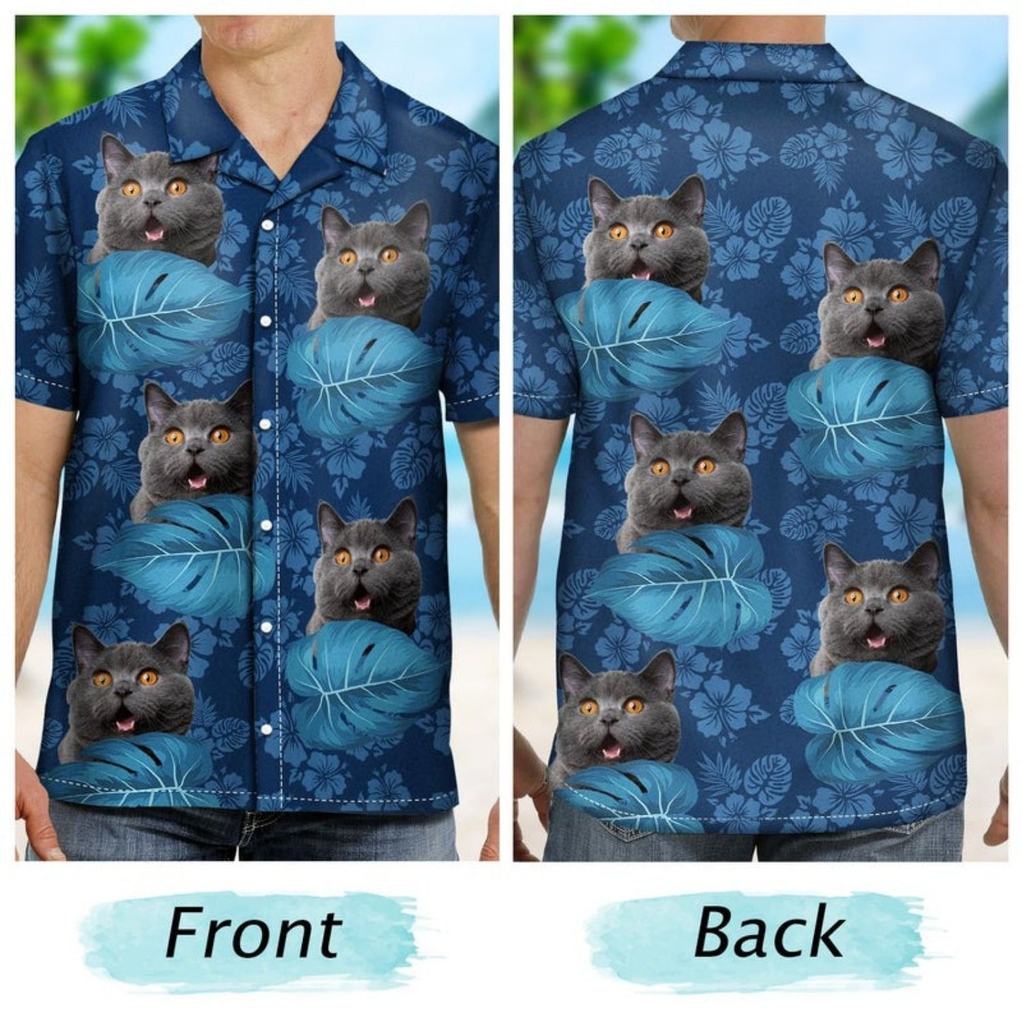Tropical Beach Style Vacation Shirt – Custom Photo Tropical Funny Family Pet Face - Personalized Hawaiian Shirt