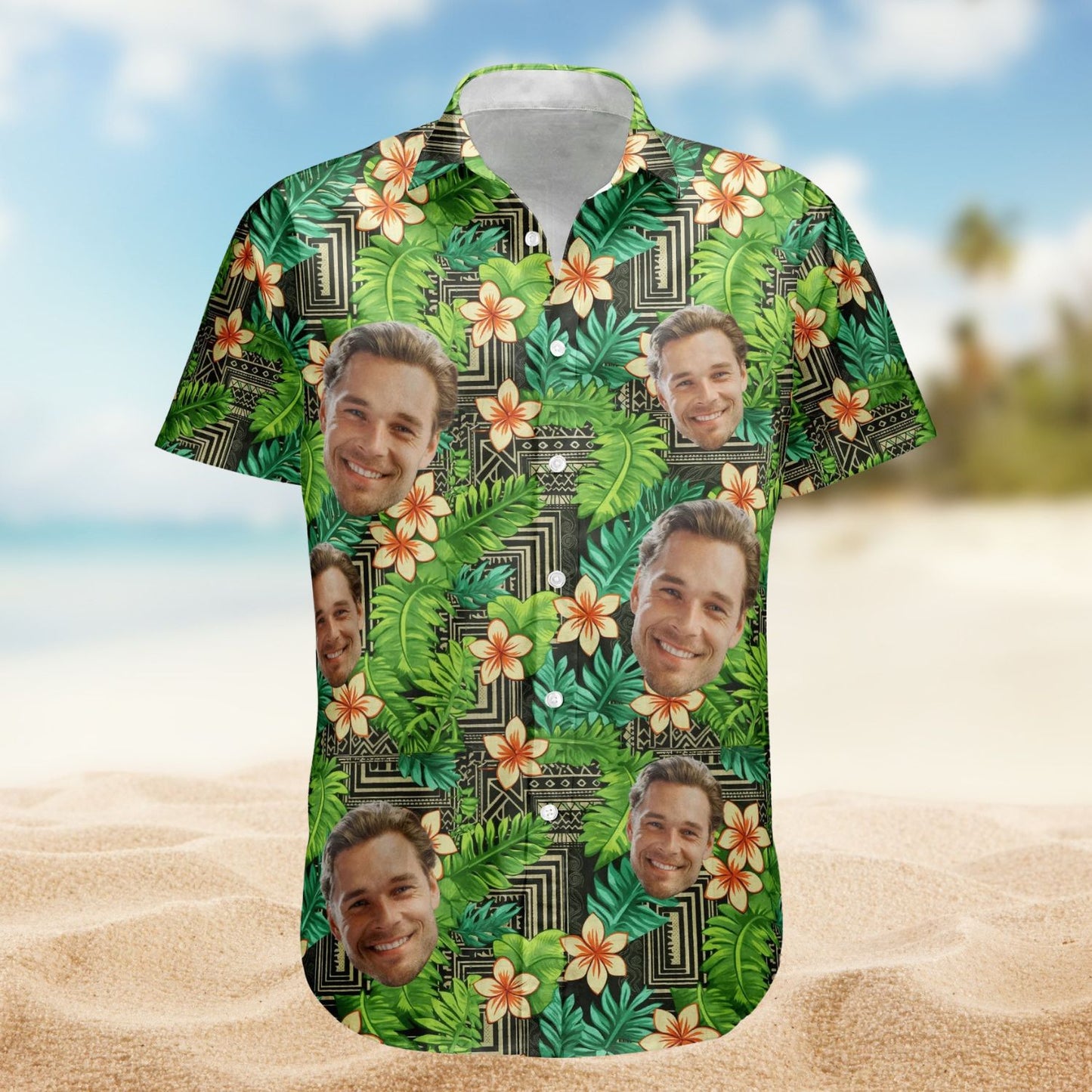 Kapa Hawaiian Pattern Tropical Aloha with Custom Face – Custom Photo Hawaiian Shirts