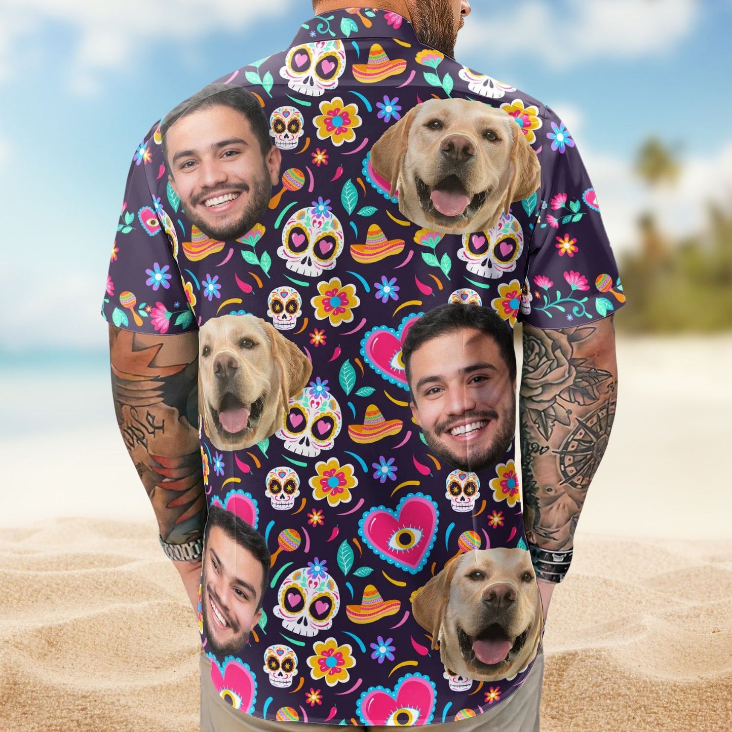 Custom Face Photo Mexican Skull Pattern – Custom Photo Hawaiian Shirts