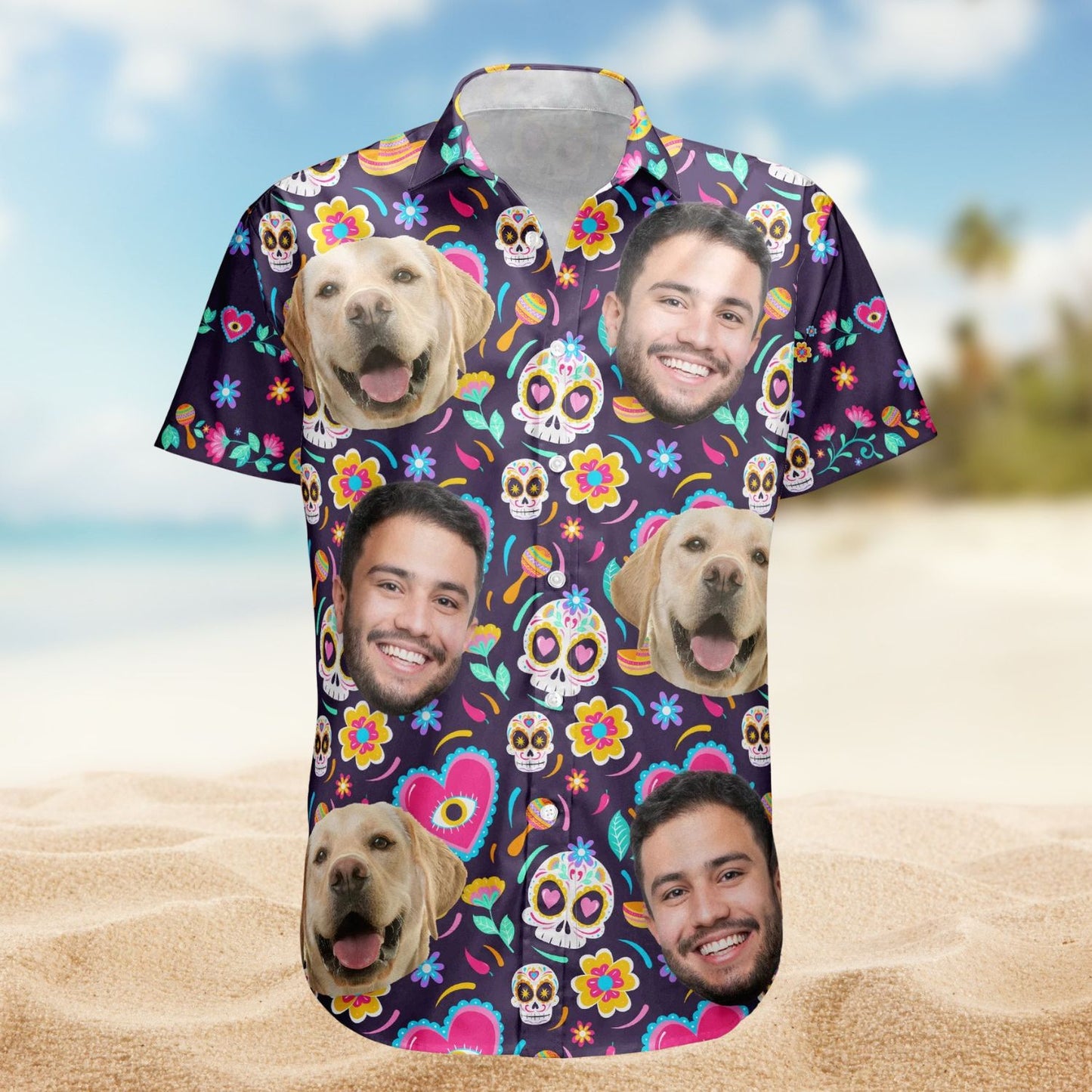 Custom Face Photo Mexican Skull Pattern – Custom Photo Hawaiian Shirts