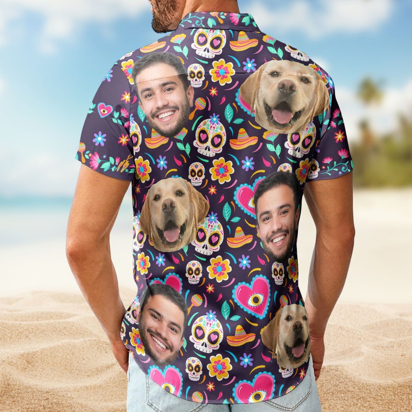 Custom Face Photo Mexican Skull Pattern – Custom Photo Hawaiian Shirts