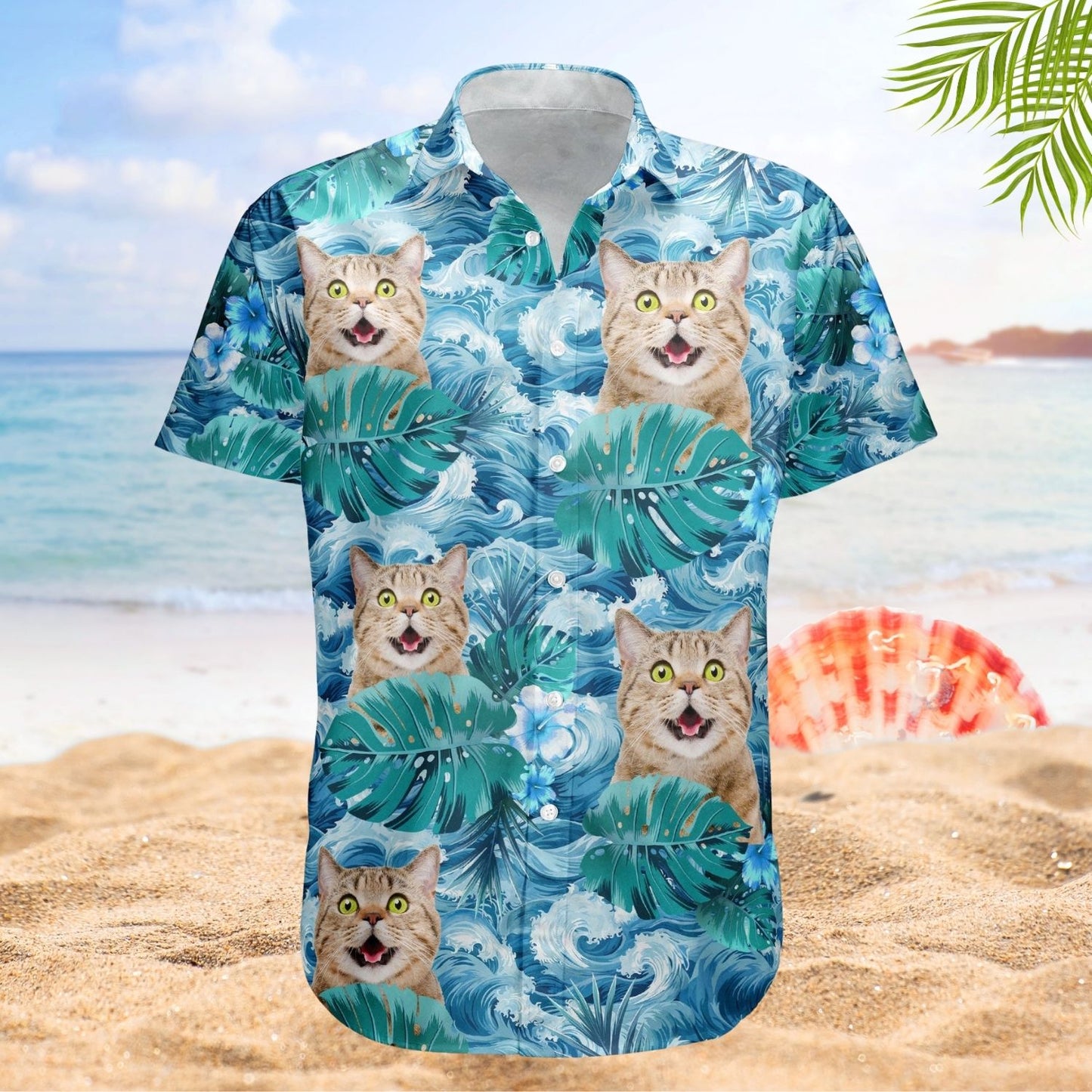 Big Wave Aloha Shirt with Custom Face – Funny Photo Gift for Men, Husband Custom Hawaiian Shirt