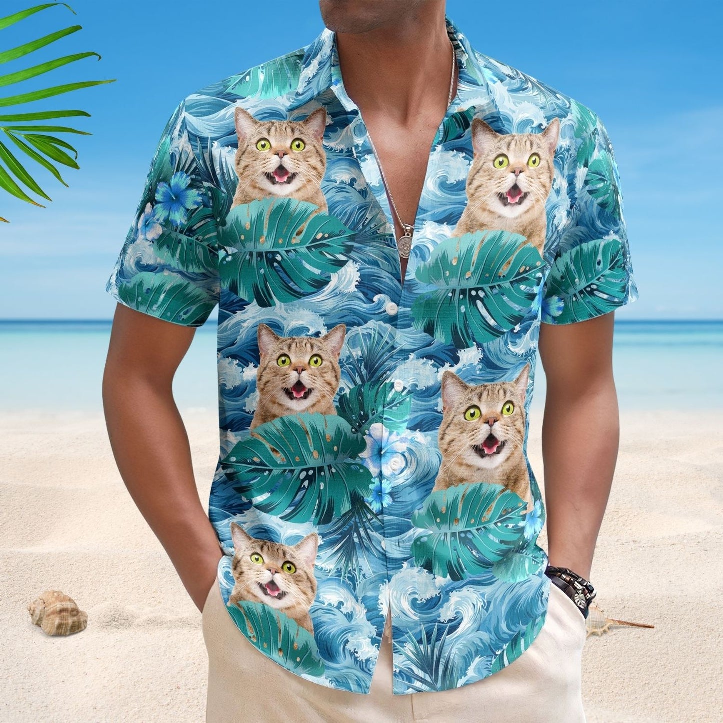 Big Wave Aloha Shirt with Custom Face – Funny Photo Gift for Men, Husband Custom Hawaiian Shirt