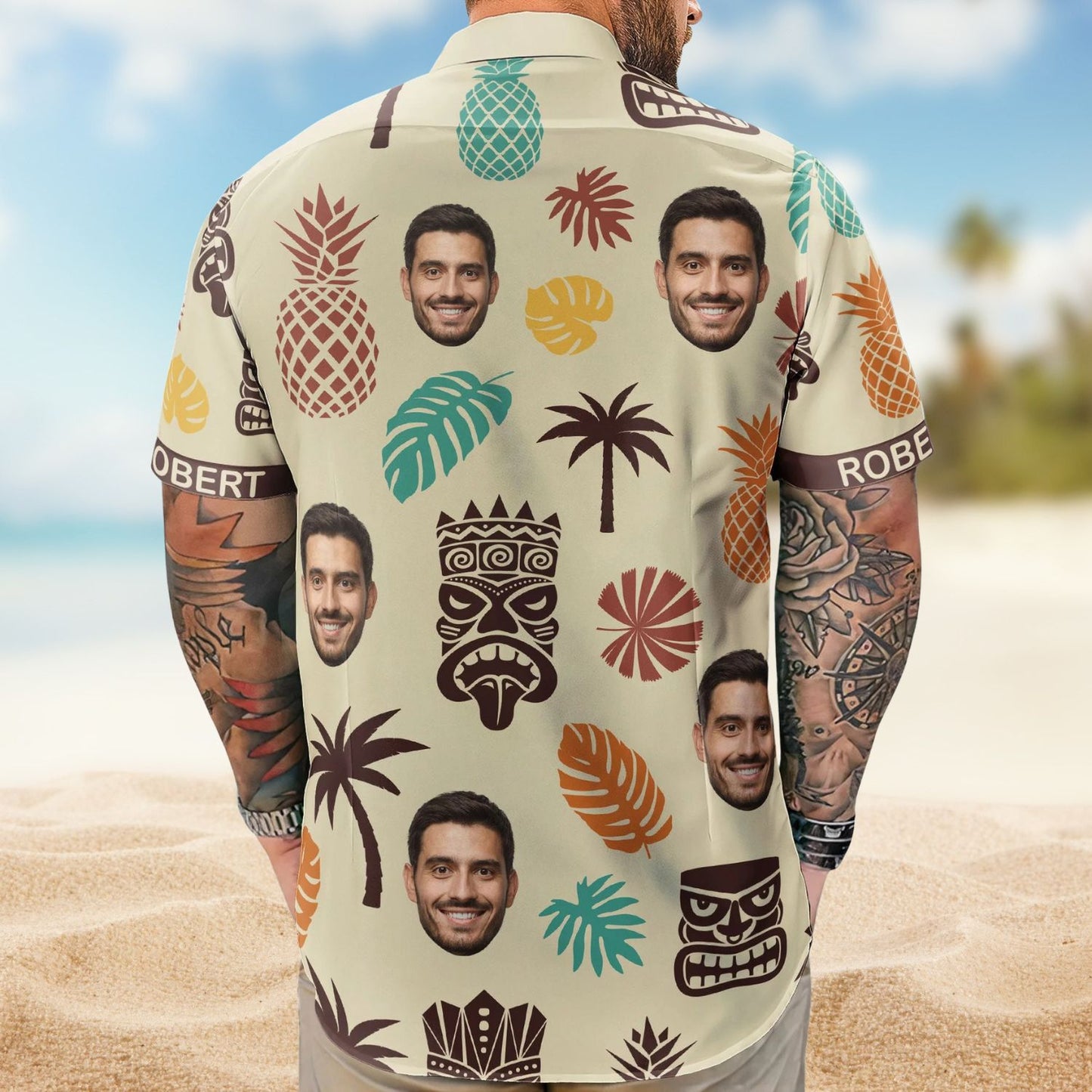 Tiki Pineapple Vintage Summer Aloha with Custom Face – Custom Photo Hawaiian Shirts