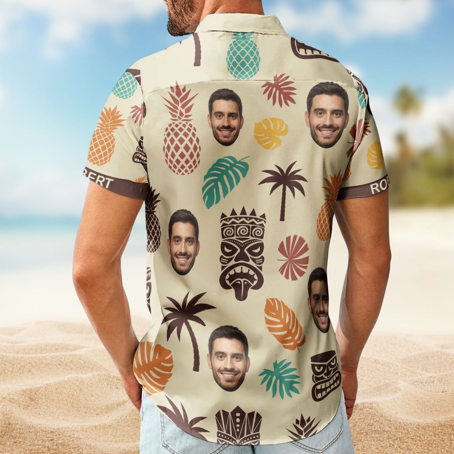 Tiki Pineapple Vintage Summer Aloha with Custom Face – Custom Photo Hawaiian Shirts