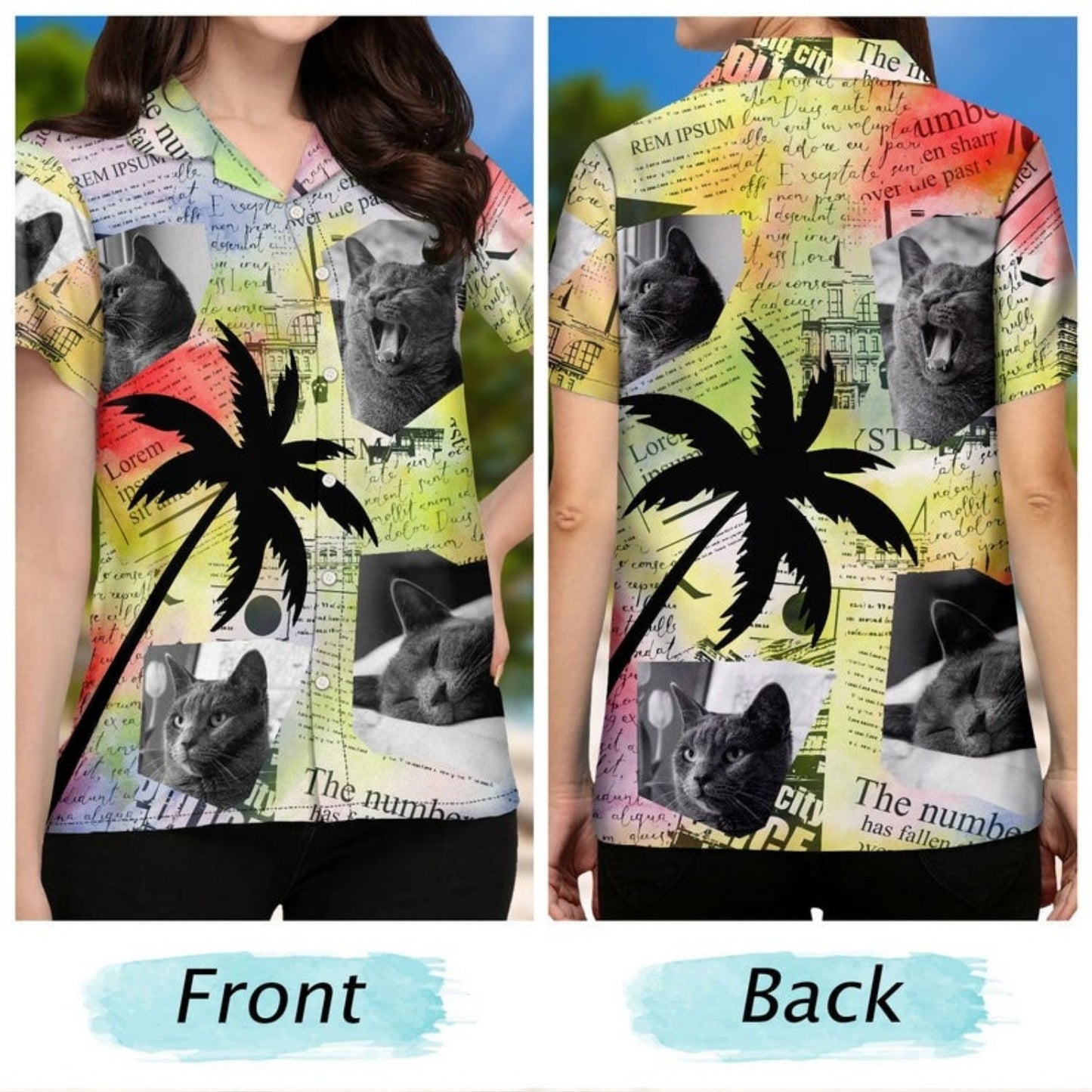 Tropical Beach Style Vacation Shirt – Custom Photo Newspaper Funny Family Pet Face - Personalized Hawaiian Shirt