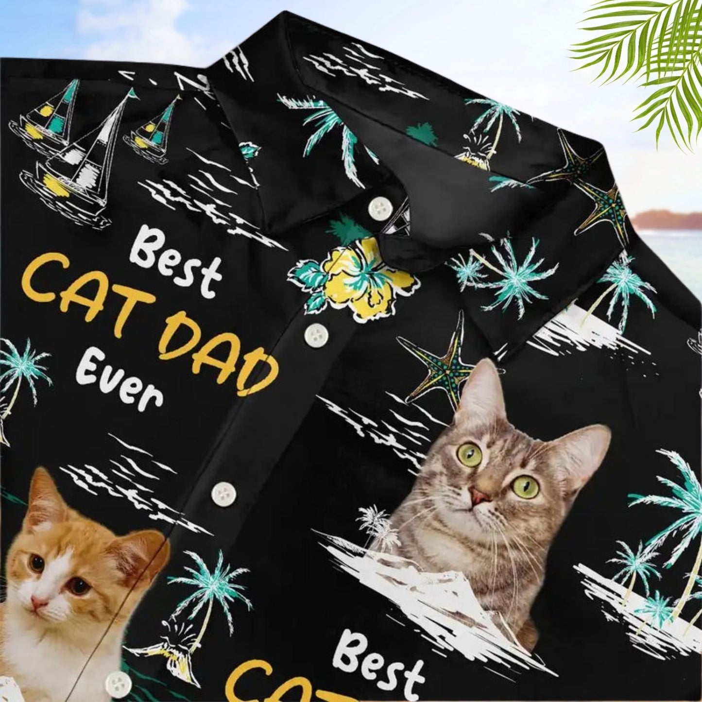 Custom Photo Best Dog Dad Ever Tropical Island – Personalized Hawaiian Shirt