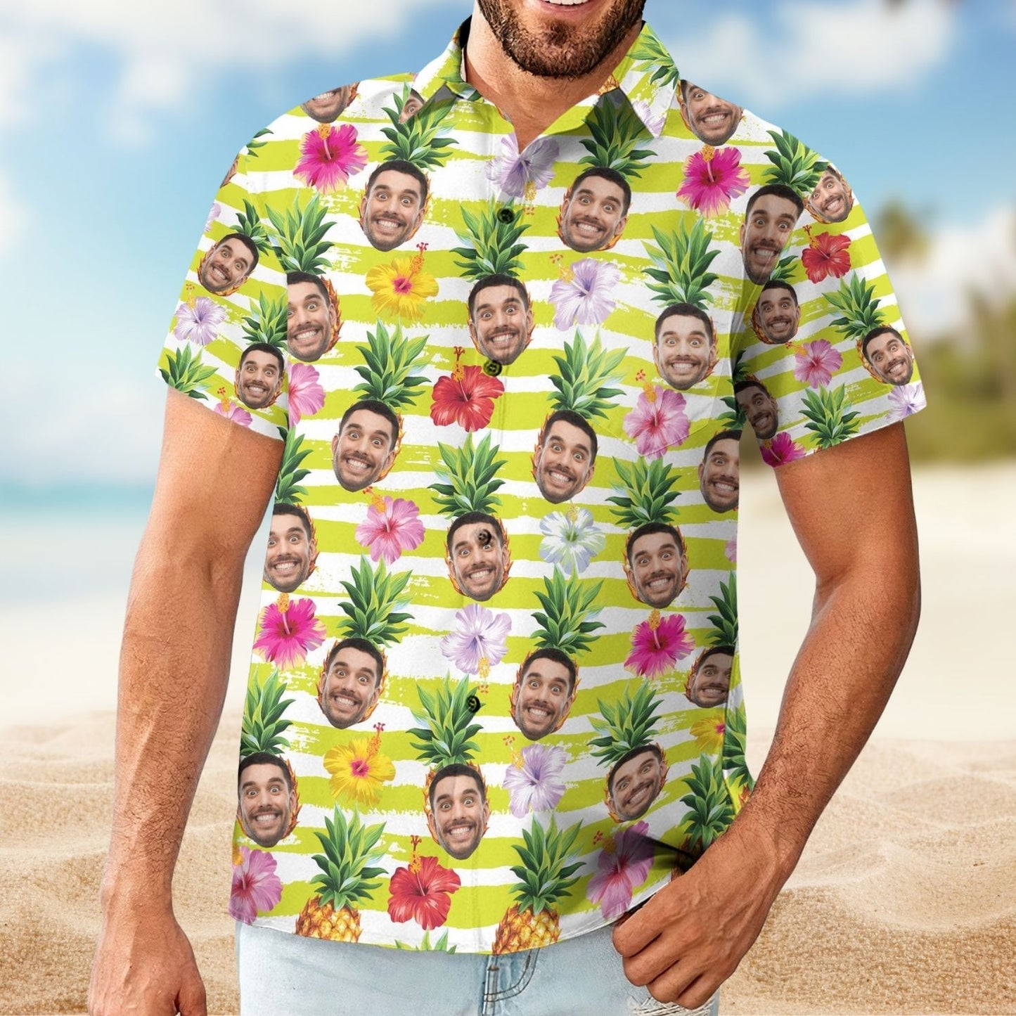 Funny Custom Face With Pineapple - Personalized Photo Hawaiian Shirt
