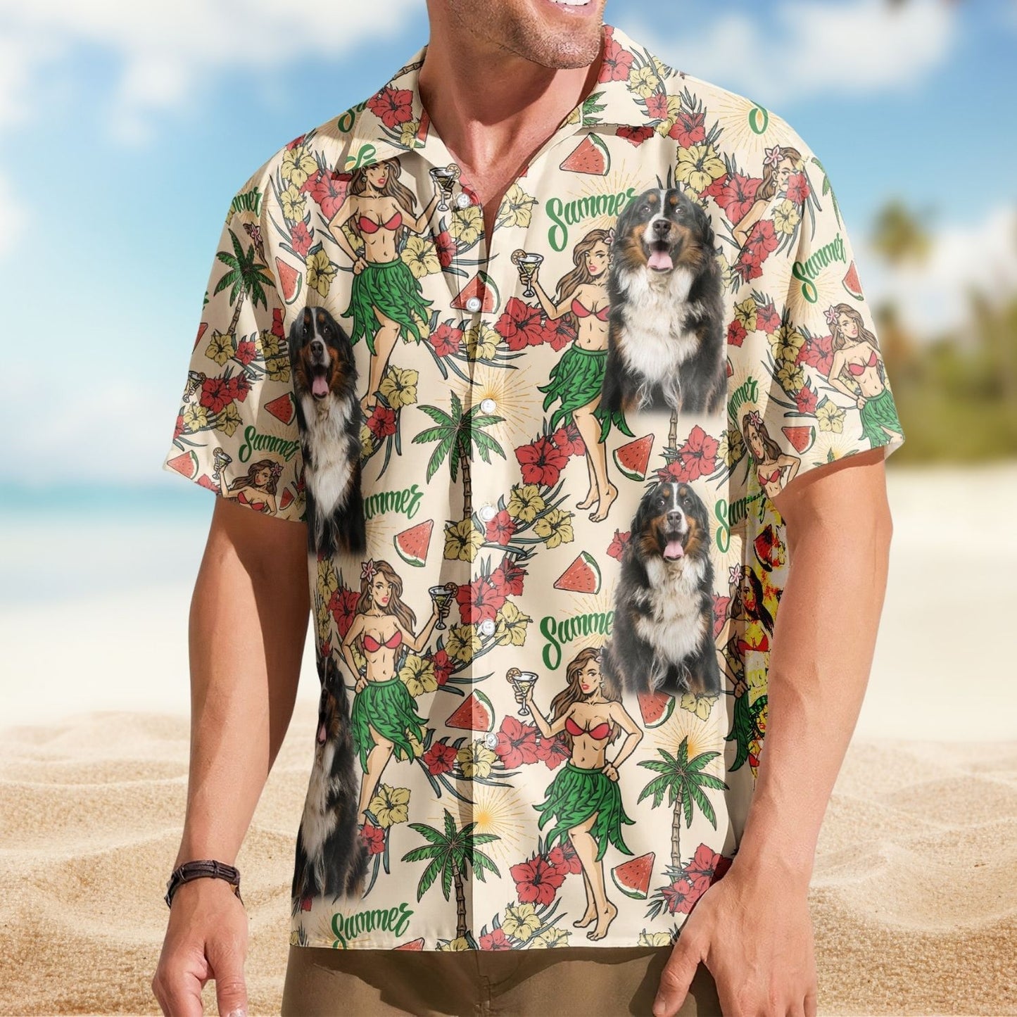 Personalized Aloha Shirt – Custom Photo With Hula Girl Tropical Pattern Hawaiian Shirt - Custom Photo Hawaiian Shirts