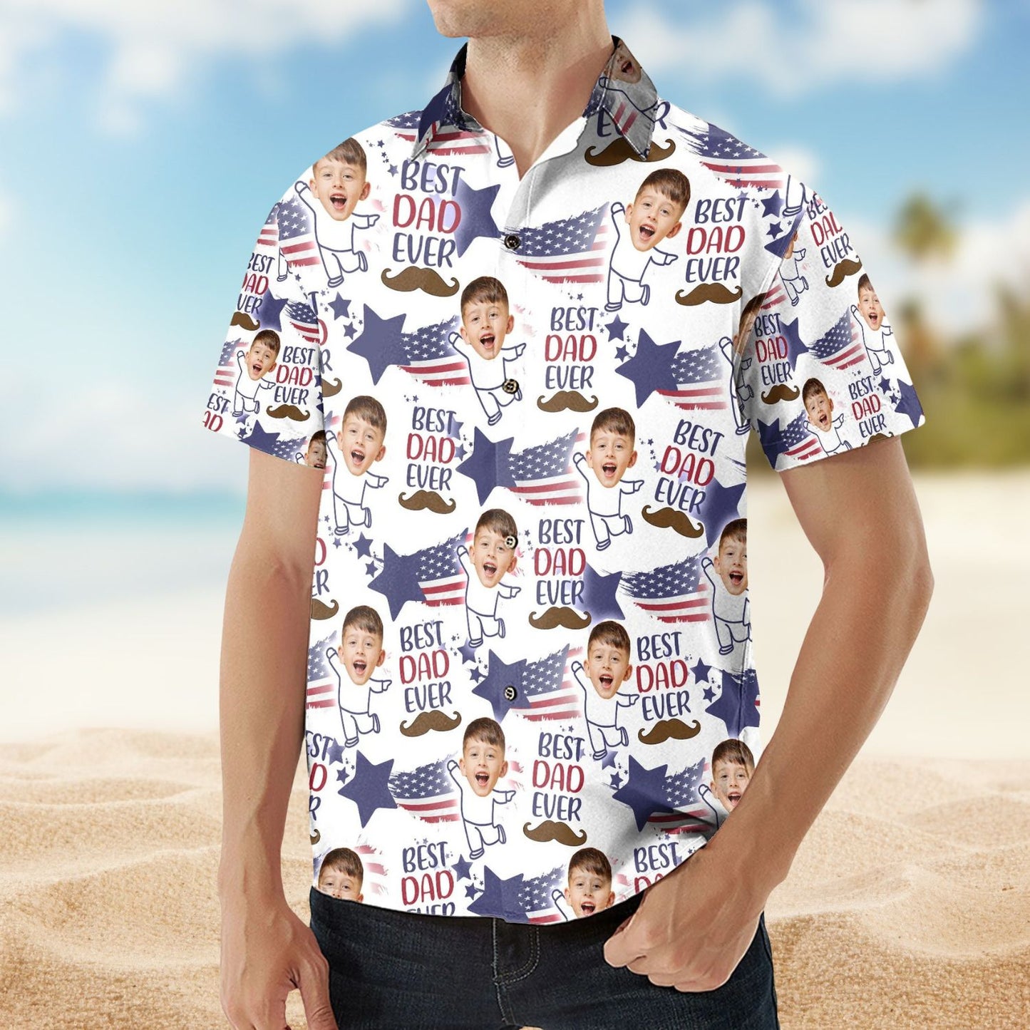 Best Dad Ever Photo Insert – Personalized Photo Hawaiian Shirt