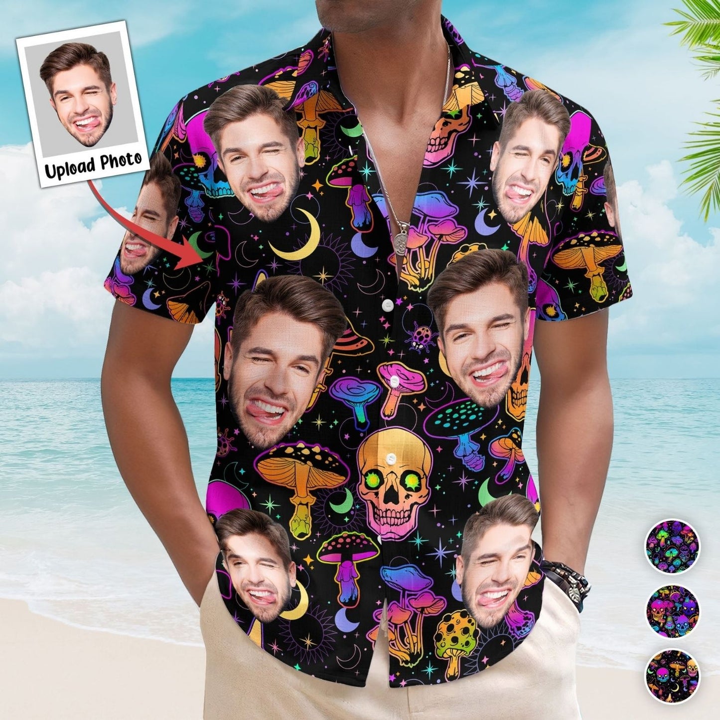 Personalized Aloha Shirt – Magic Mushroom And Skull Gift For Men - Custom Photo Hawaiian Shirts