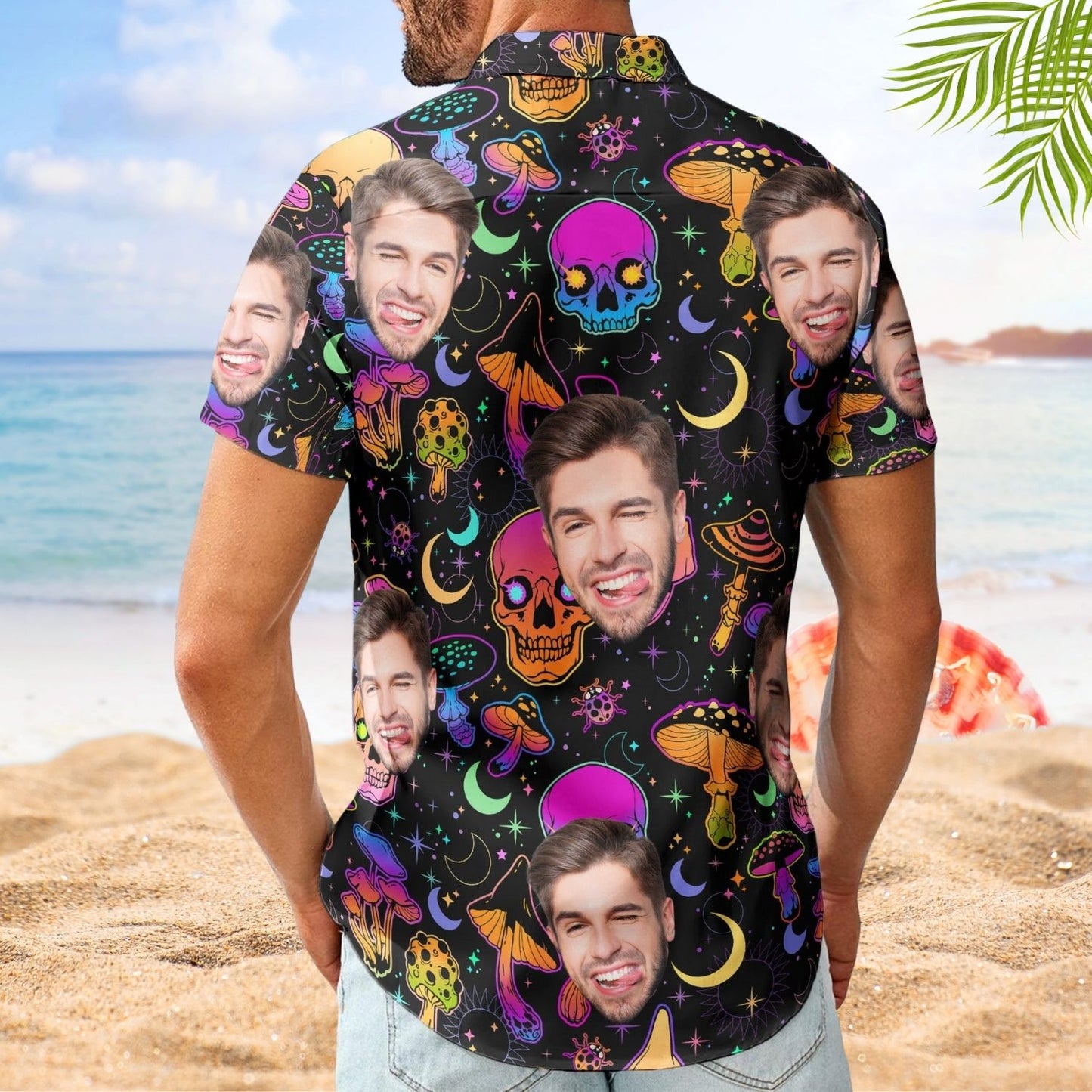 Personalized Aloha Shirt – Magic Mushroom And Skull Gift For Men - Custom Photo Hawaiian Shirts