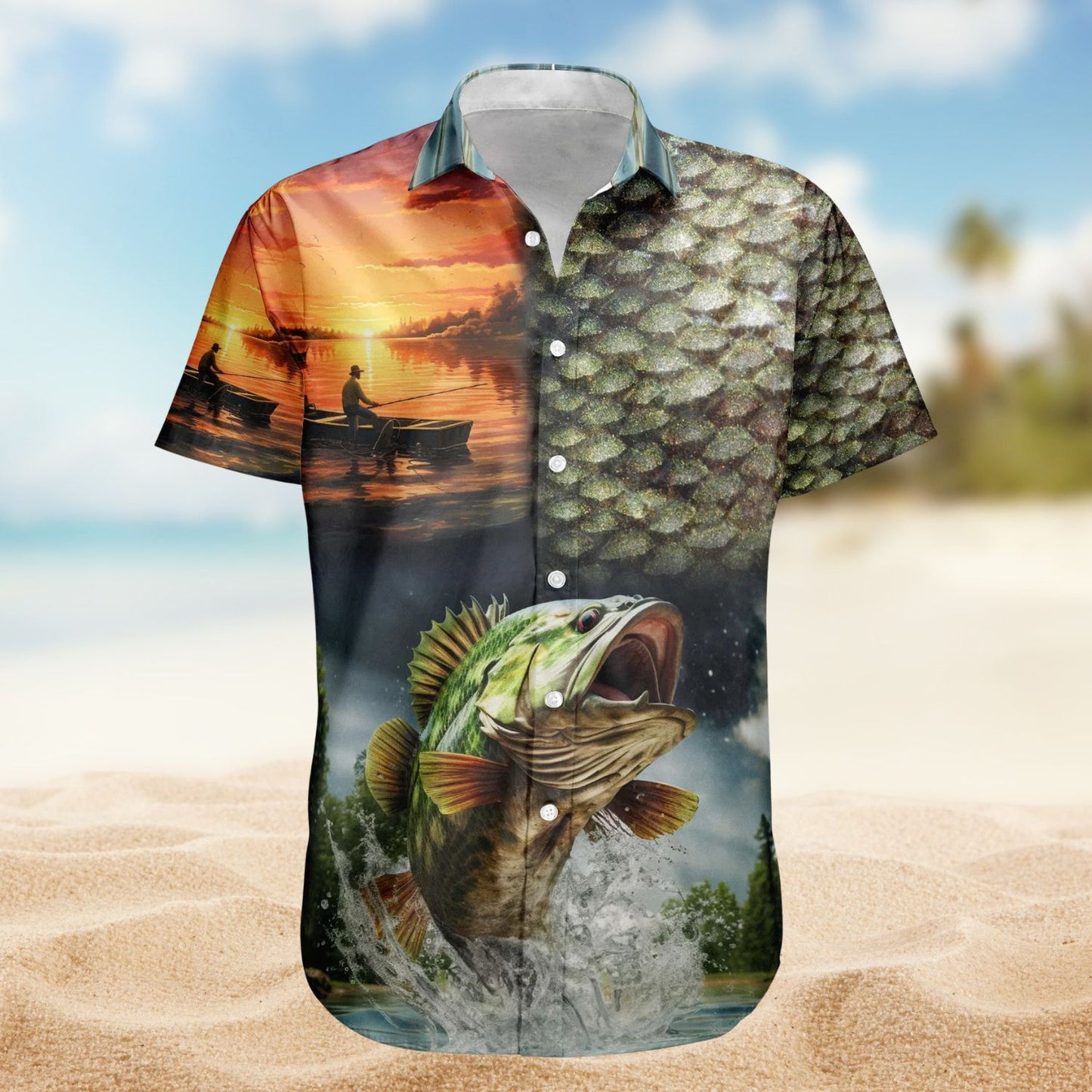 Custom Photo Fishing Bass Fish for Husband – Custom Photo Hawaiian Shirt