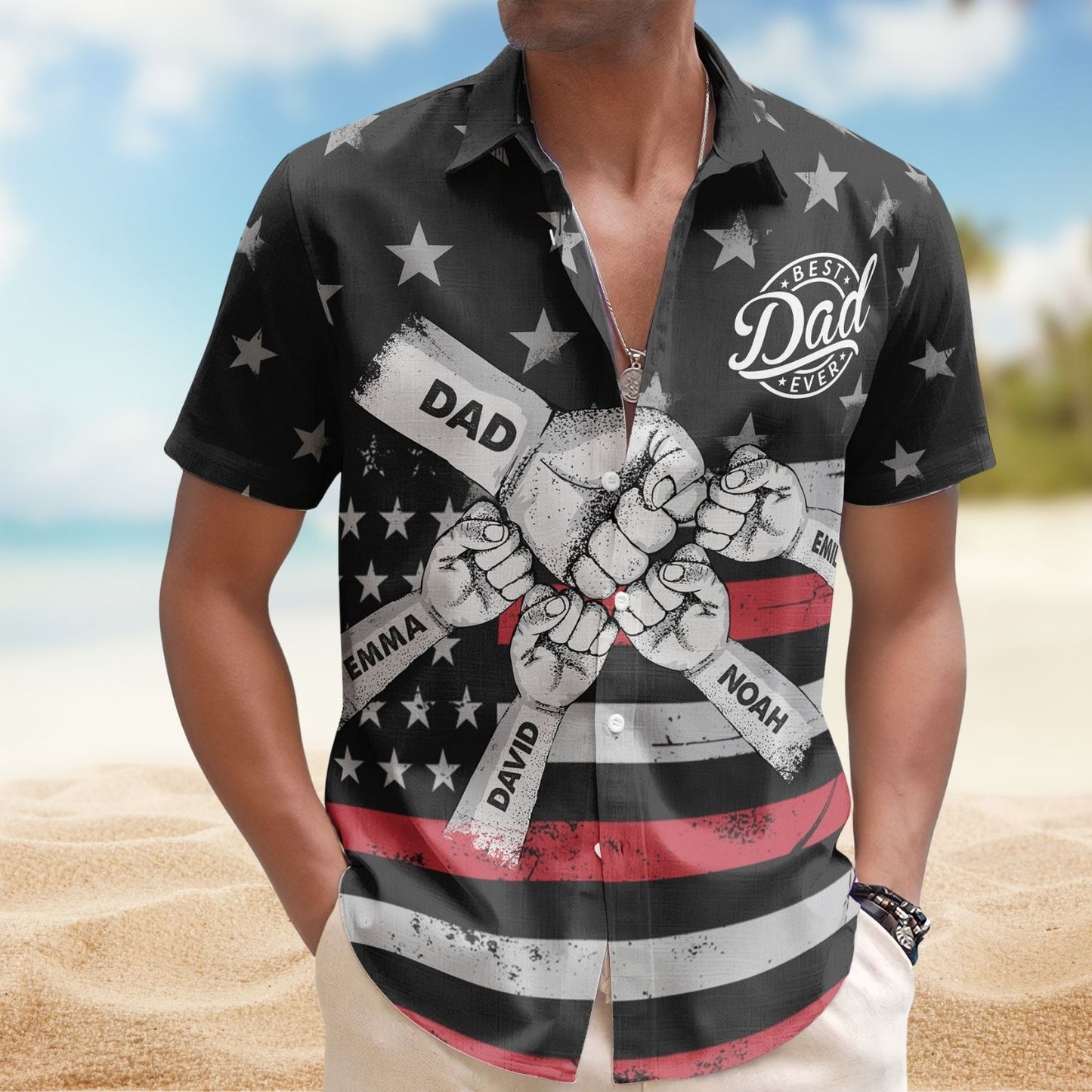 Custom Aloha Shirt – Best Dad Ever Fist Bump - Personalized Hawaiian Shirt