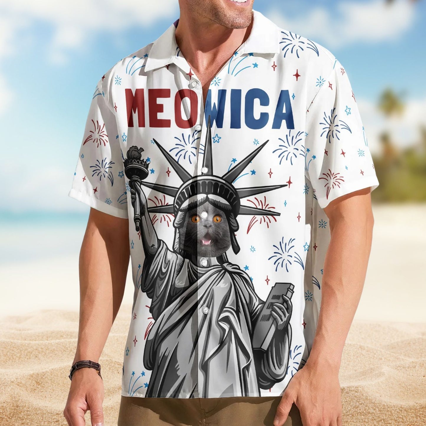 Meowica Funny Cat Lovers – Personalized Photo Hawaiian Shirt