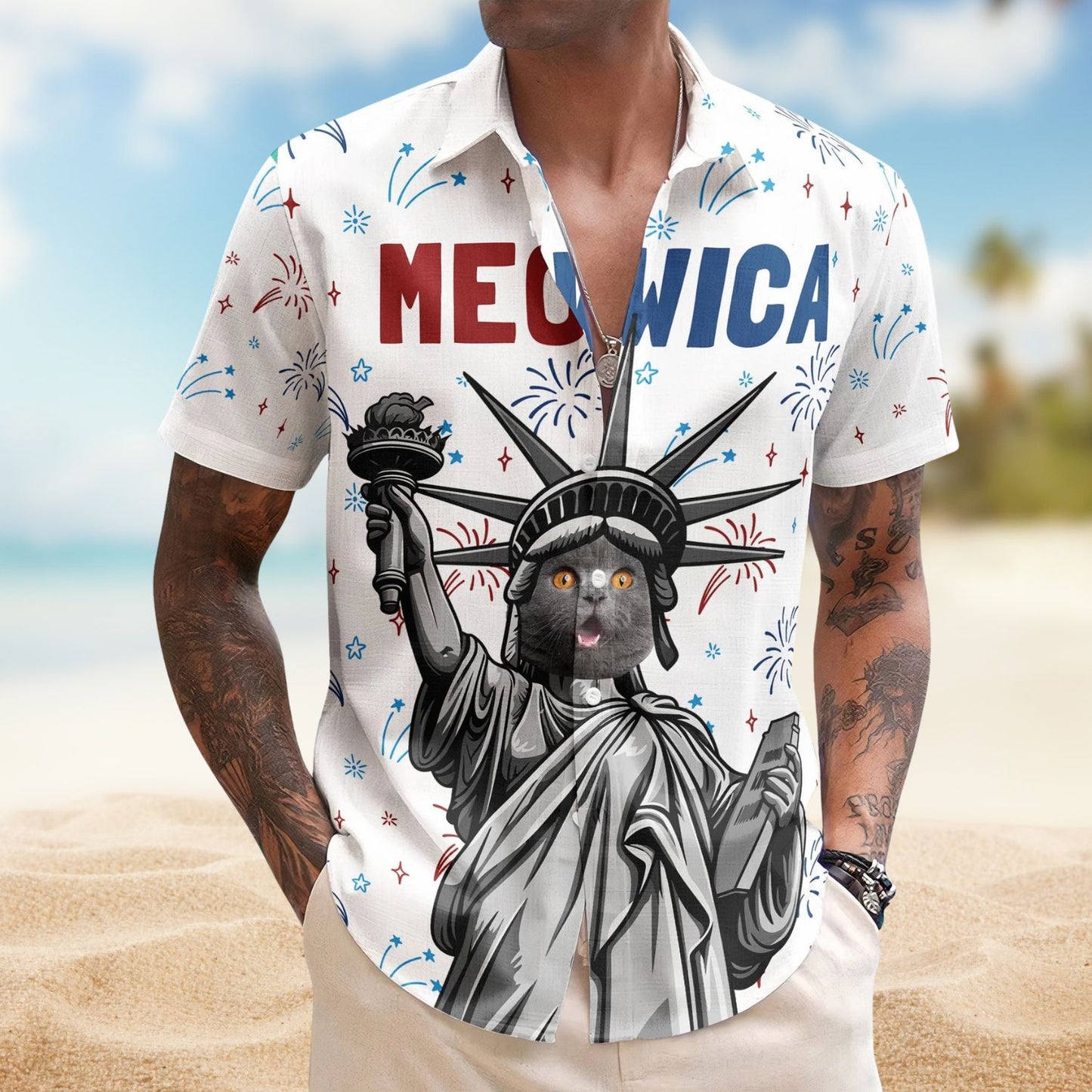 Meowica Funny Cat Lovers – Personalized Photo Hawaiian Shirt