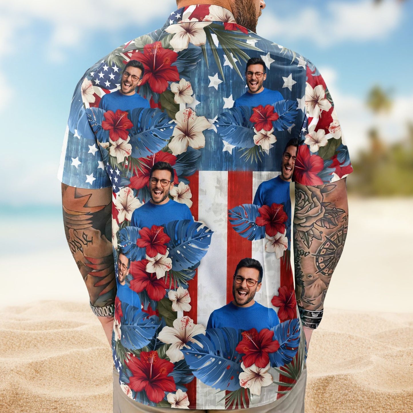 American Flag Tropical Vintage Aloha Independence Day – Custom Photo Hawaiian Shirts