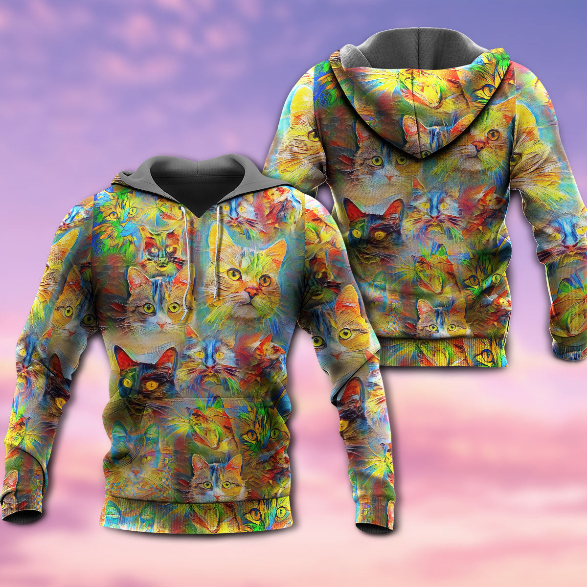 Cat Colorful Painting Art – 3D Hoodie