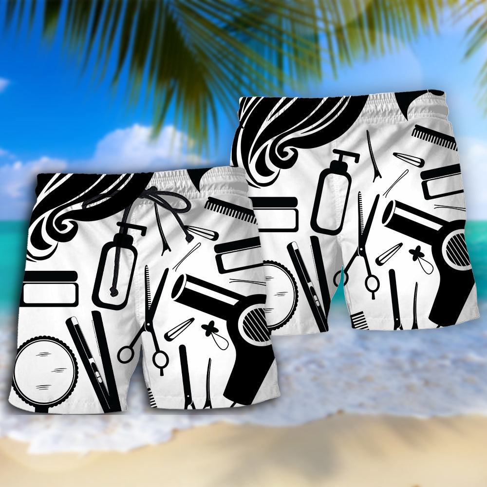 Hairstylist Black And White Art - Beach Short