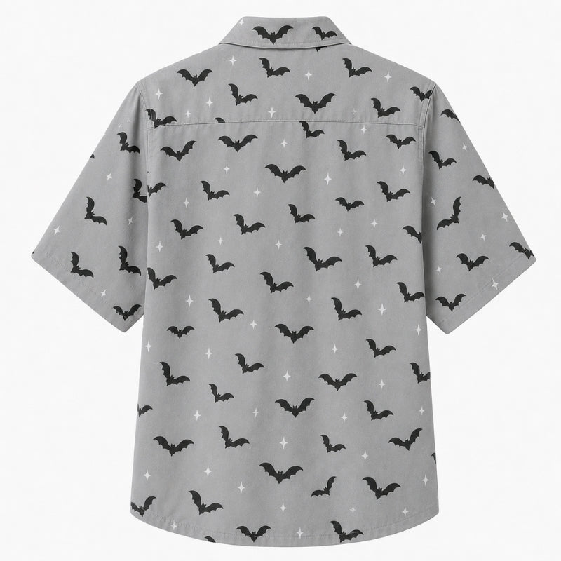 Halloween Hawaiian Shirt- Flying Bats Grey Print Fall Design