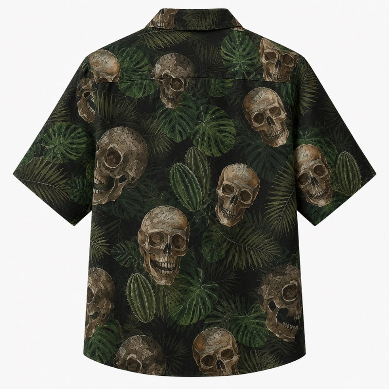 Halloween Hawaiian Shirt- Jungle Skull Cactus Print for Fall