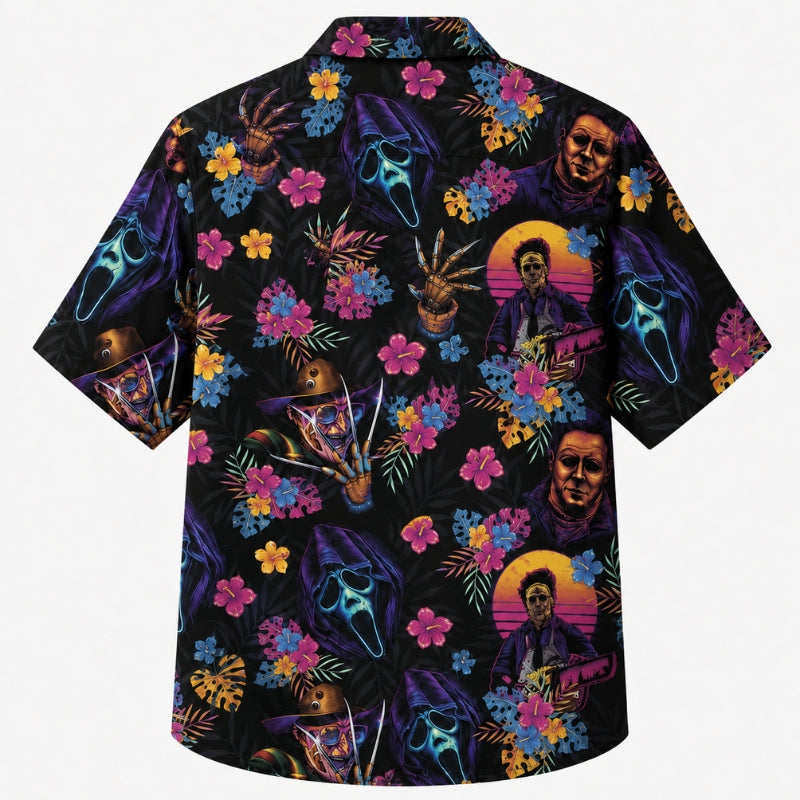 Halloween Hawaiian Shirt- Neon Horror Sunset Print for Autumn