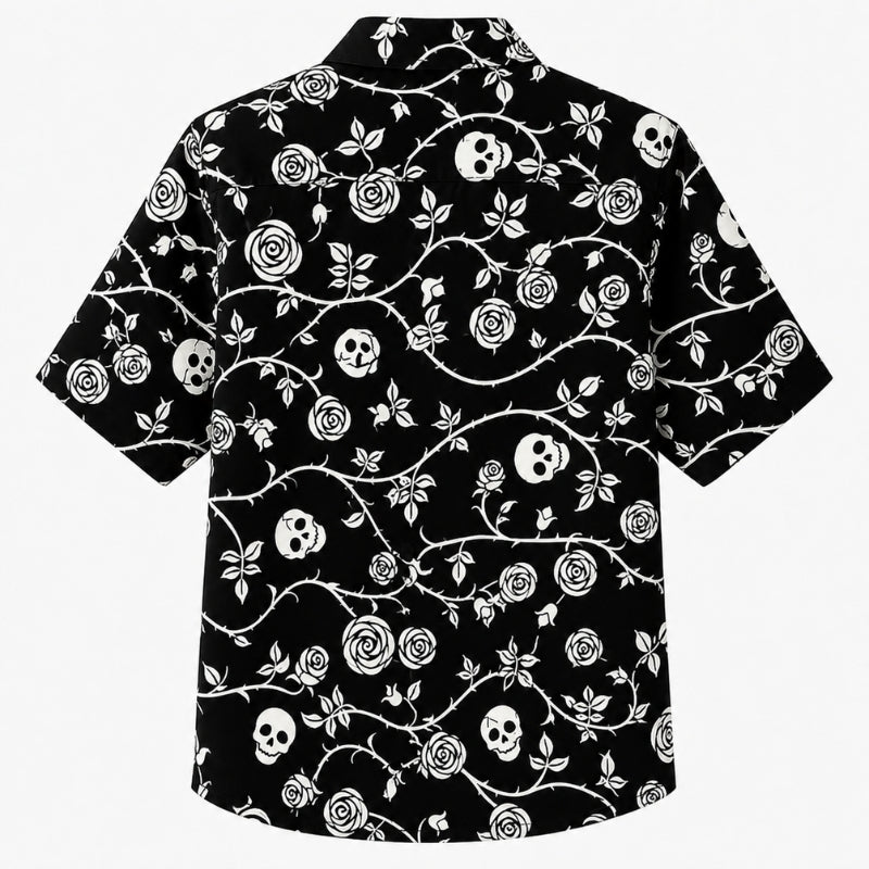 Halloween Hawaiian Shirt- Rose Vine Skull Print for the Season