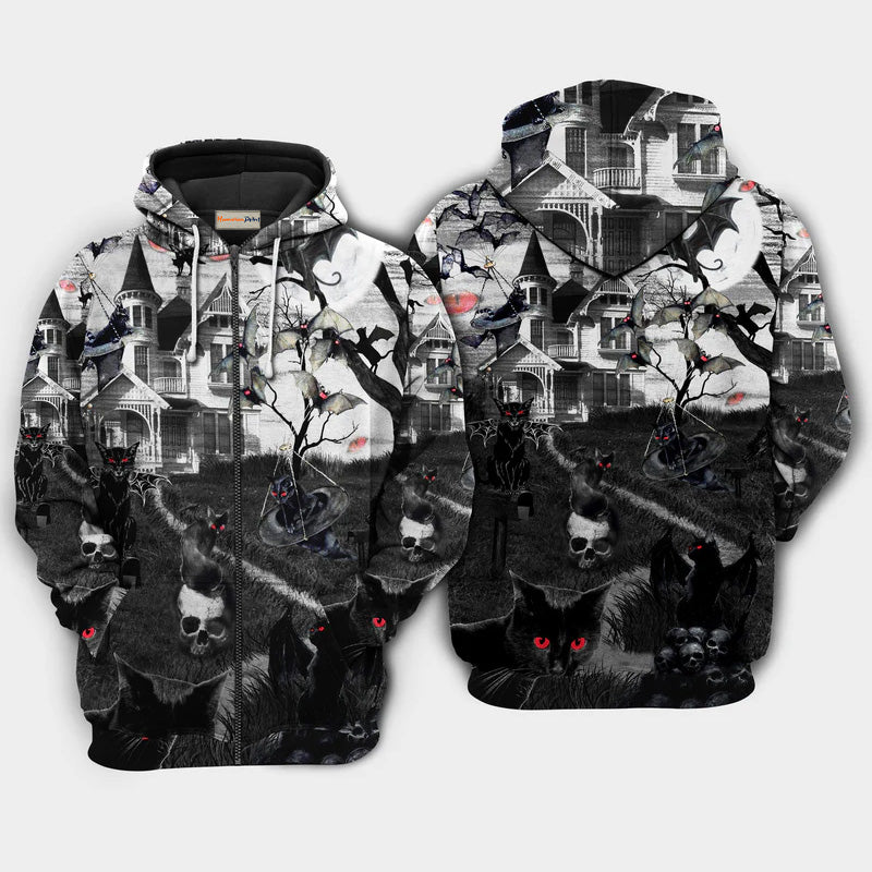 Halloween Flying Cats Classic Art – 3D Hoodie