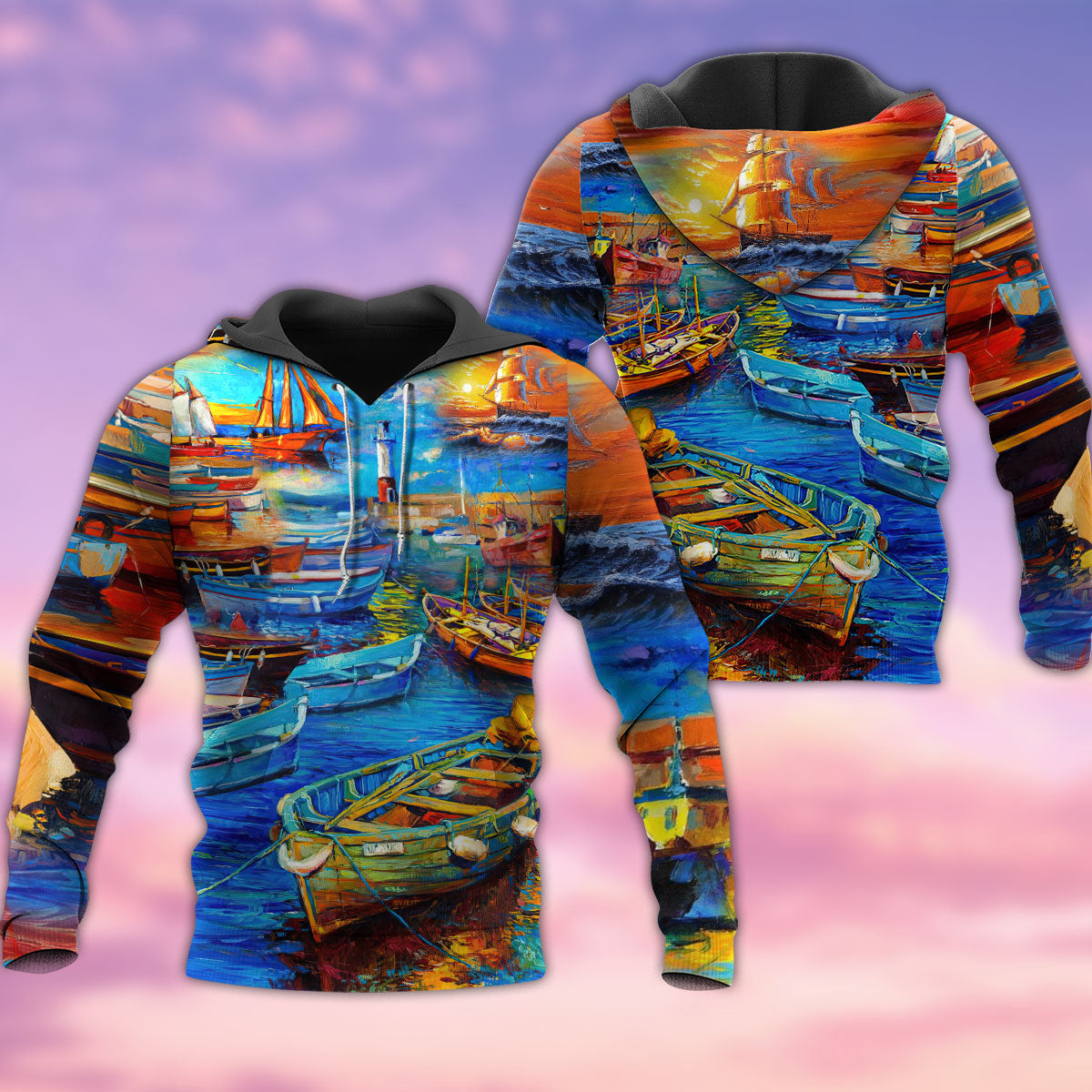 Harbor Sunset Boat Vintage - 3D Hoodie3
