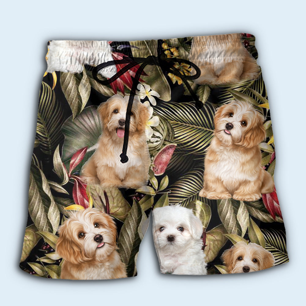 Havanese Dog Tropical Leaf Style – Beach Short