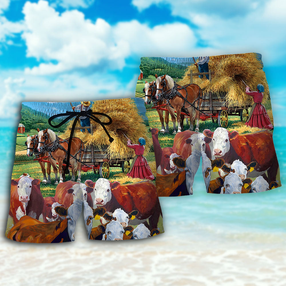 Peaceful Life Hereford Cow Art – Beach Short