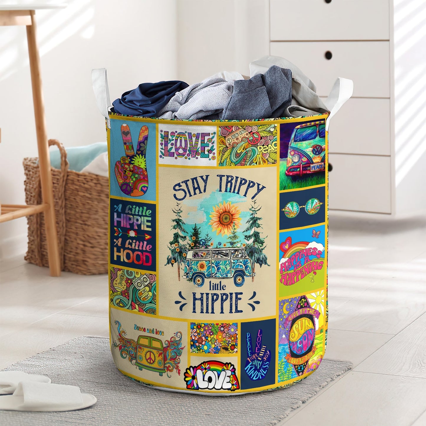 Stay trippy little hippie - Laundry basket - LAUB02LIN250222 - Owls Matrix LTD