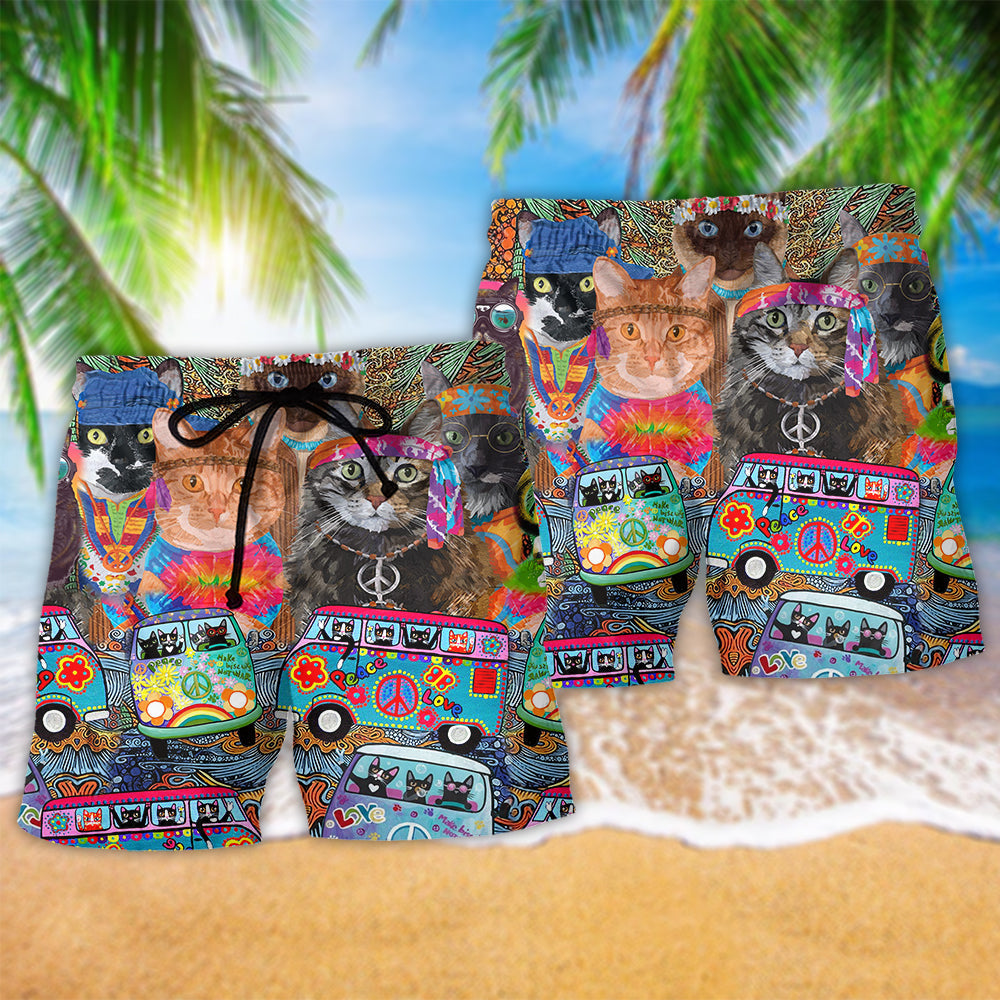 Hippie Cats Peace Colorful Fun - Beach Short