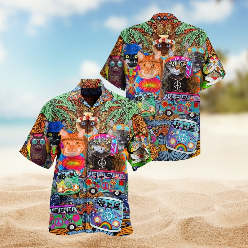 Hippie Cats Peace Life Colorful Limited Edition - Hawaiian Shirt