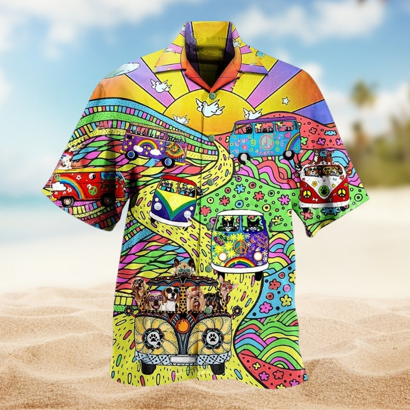 Hippie Dogs And Cats Peace Life Colorful Limited Edition - Hawaiian Shirt