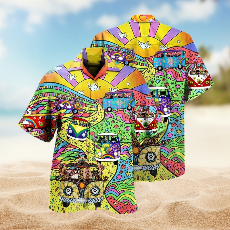 Hippie Dogs And Cats Peace Life Colorful Limited Edition - Hawaiian Shirt