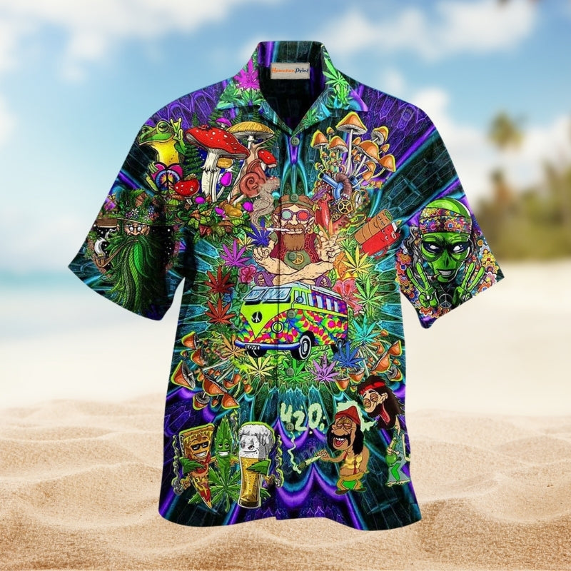 Hippie Mushroom Alien Bus Everything Limited Edition – Hawaiian Shirt