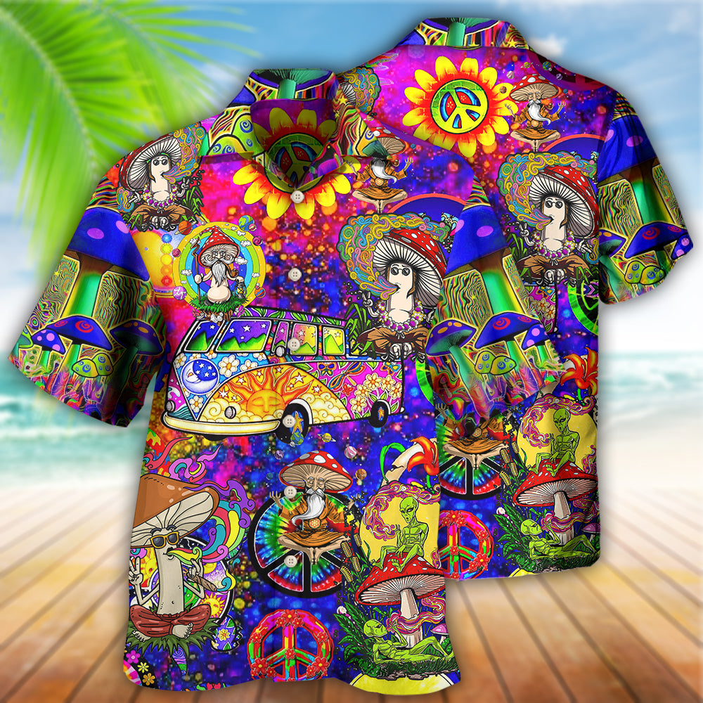 Hippie Mushroom Peace Funny Vintage Style - Hawaiian Shirt