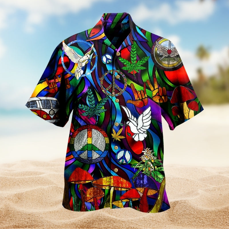 Hippie Mushroom Pigeon Peace Life Colorful Limited Edition - Hawaiian Shirt