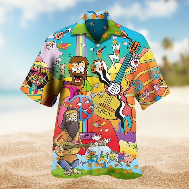 Hippie Music Guitar Peace Life Colorful Limited Edition - Hawaiian Shirt